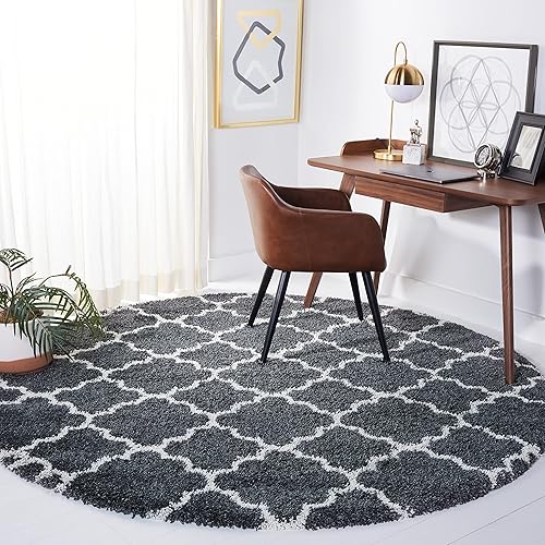 Miniatura 1 de Safavieh Hudson Shag Collection SGH282G - Alfombra redonda de 7 pies, color gris oscuro, marfil, enrejado marroquí que no desprende pelusa, 2