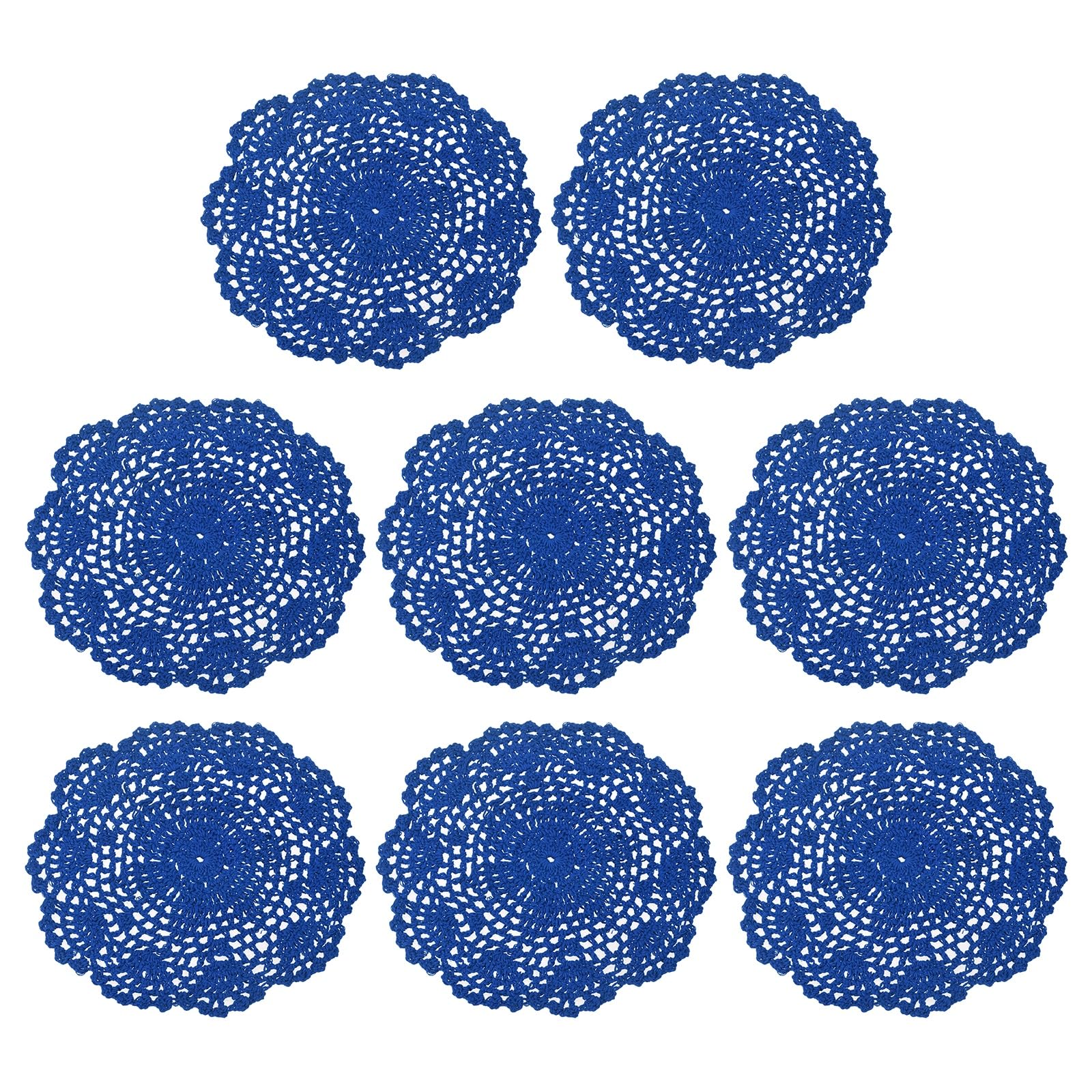 sourcing map Crochet Doilies, 10Pcs 8" - Handmade Crochet Cotton Coaster, Round Lace Placemats with Floral Patterns for Wedding Party Decoration (Bright Blue)