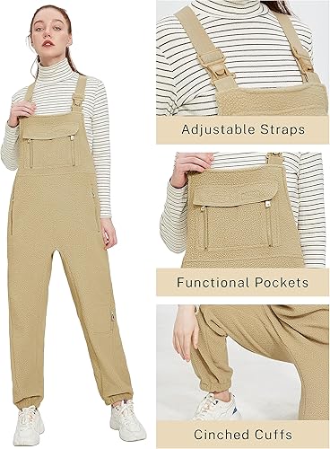 Miniatura 6 de Jawmeu Overol de forro polar cálido para mujer, overol de invierno mullido, con correa ajustable, sin mangas, pantalones esponjosos con bolsillos