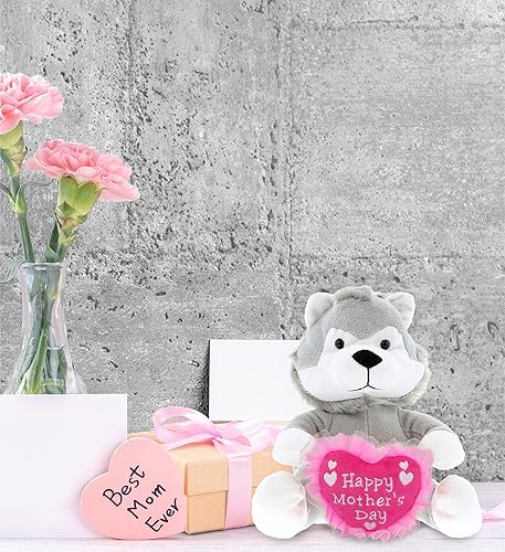 Miniatura 7 de DolliBu Feliz Día de la Madre - Figura de lobo sentado súper suave, lindo animal de peluche con mensaje de corazón rosa para la mejor mamá, abuela,