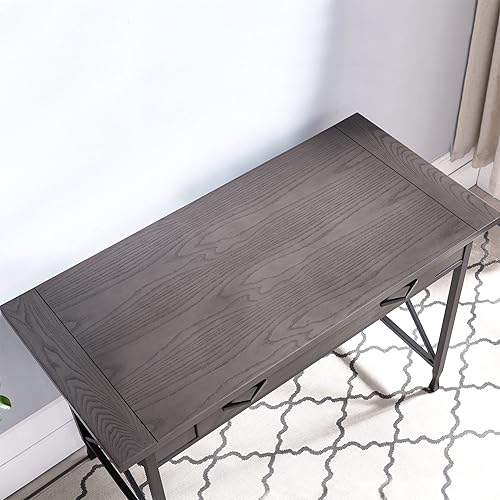 Miniatura 9 de Leick Home 23400 Chisel & Forge - Escritorio para computadora con cajón frontal para teclado, gris ahumado y negro mate