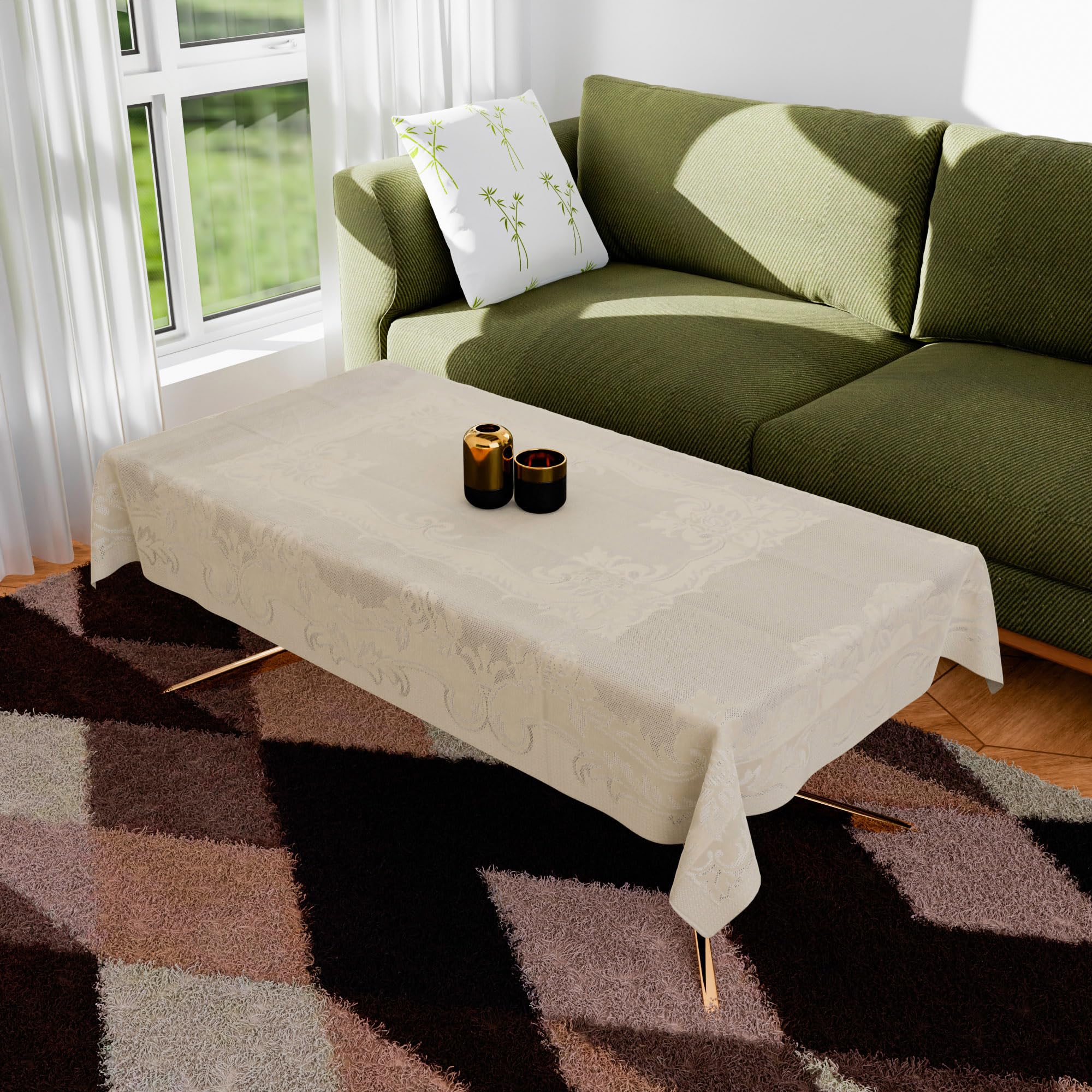 Kuber Industries Center Table Cover | Cotton 4-Seater Table Cloth Cover | Self Gulmohar Vila Table Cover | Table Protector | Table Cover for Center Table | 40x60 Inch | Cream