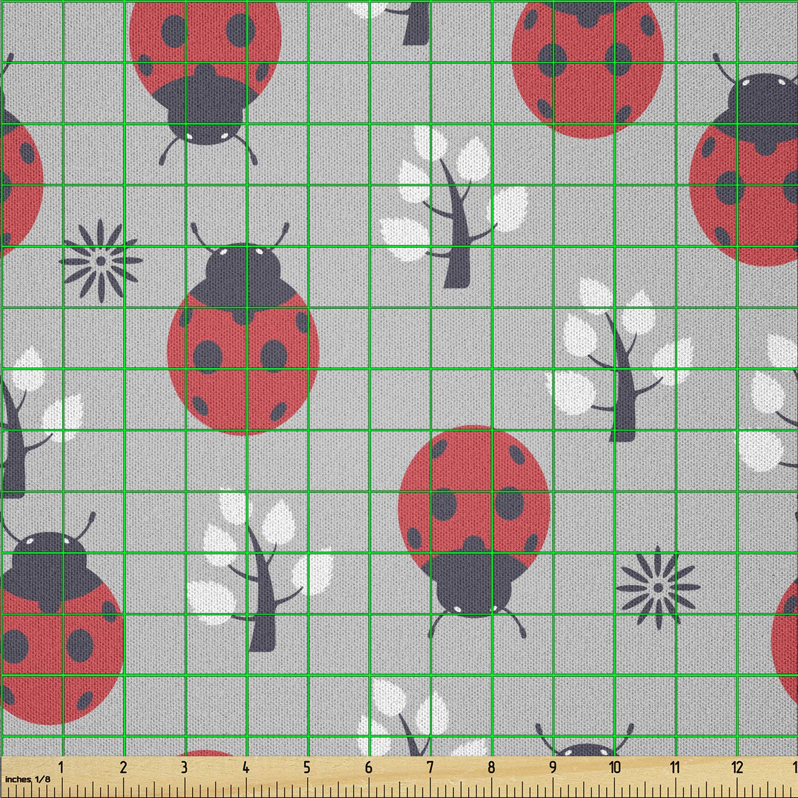 Tessuto In Microfibra A Metraggio ABAKUHAUS - Coccinelle E Libellule Su Sfondo Rosso - 1 Metro (230x100cm)