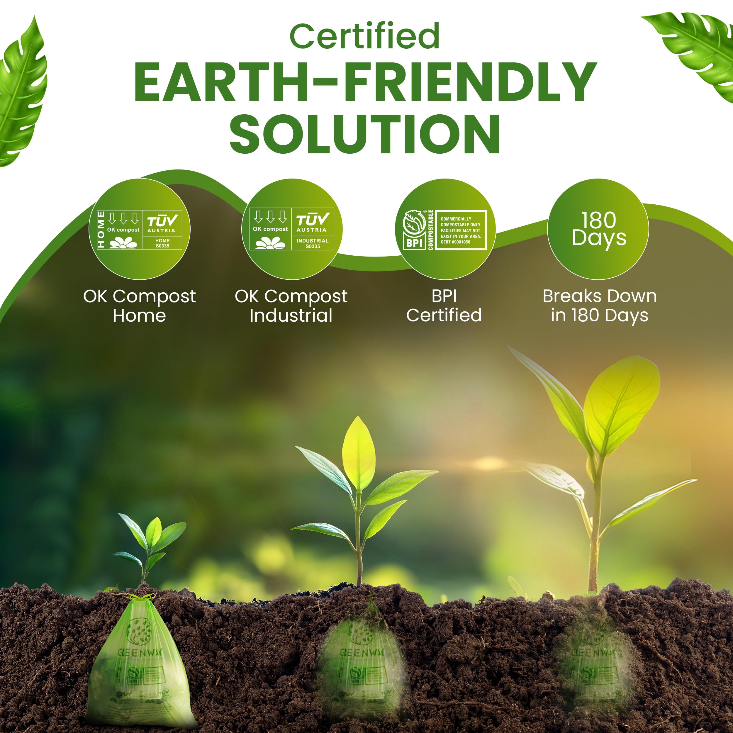 GREENWAY Bolsas de basura compostables de 13 galones, con cordón, 50 bolsas, resistentes, extragruesas de 0.90 mil, 50-65 litros, compatibles con contenedores Code Q, bolsas altas de chatarra de