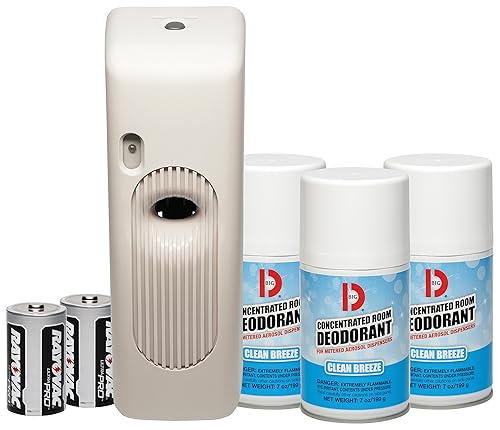 Big D Kit de inicio de aerosol medidor 878, fragancia Clean Breeze (contiene dispensador, 2 baterías, 3 latas de aerosol) Ambientador ideal para