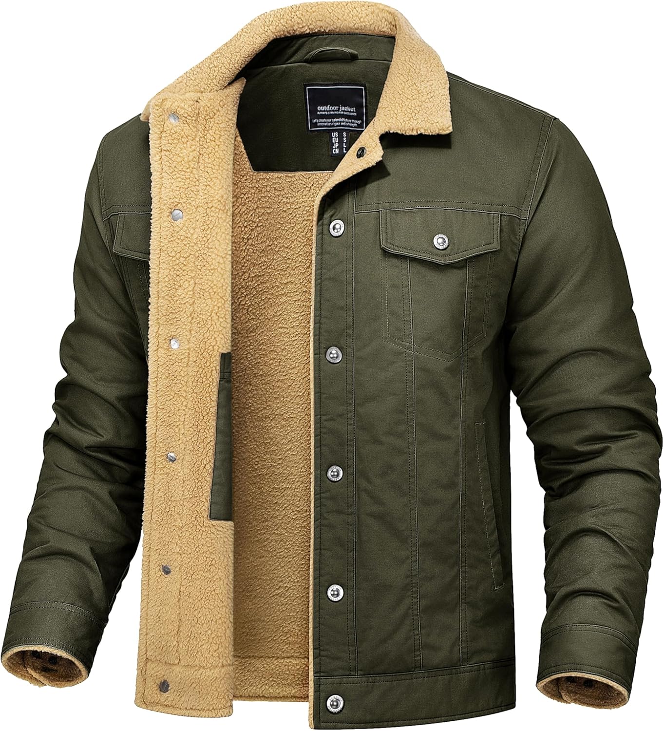 TACVASEN Mens Winter Jacket Thick Thermal Sherpa Jacket Warm Lapel Fleece Lined Coats Trucker Work Cargo Multi Pockets