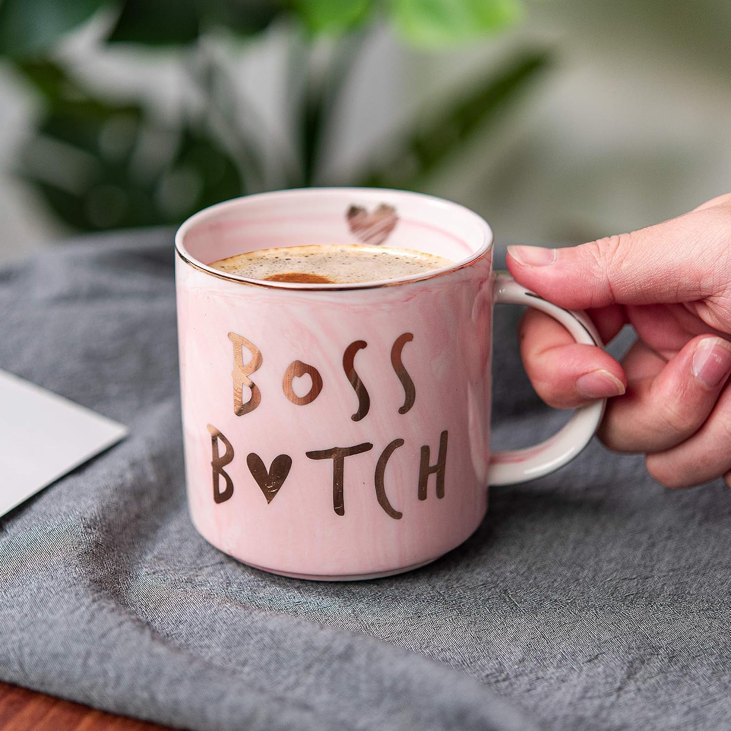 Hendson Boss Lady Mug - Funny Gifts for Boss Babe, Best Girl, Girlfriend, Wife - Best Birthday Gifts for Mom and Women Friend - Pink Marble Mugs, Ceramic 11.5oz Coffee Cup