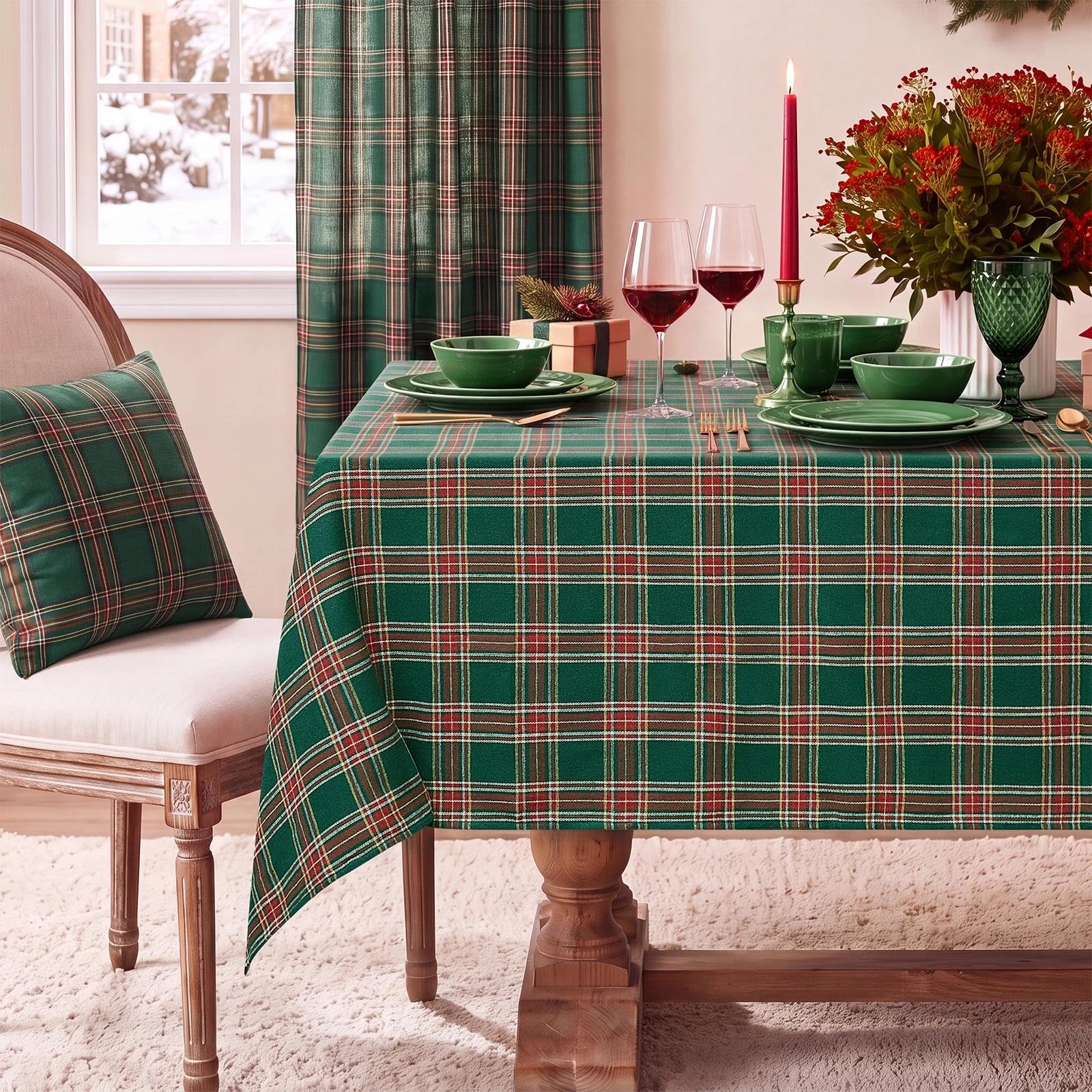 Softalker Green Table Cloth Christmas Tablecloths Rectangular 140x240 cm (55x94in) Tartan Table Cloths Wipe Clean Tablecloth New Year Table Cover Decoration for Coffee Restaurant Party Buffet Tabletop
