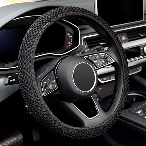 LABBYWAY Funda de microfibra para volante, universal de 15 pulgadas, elástica para volante, cálida en invierno y fresca en verano, color negro