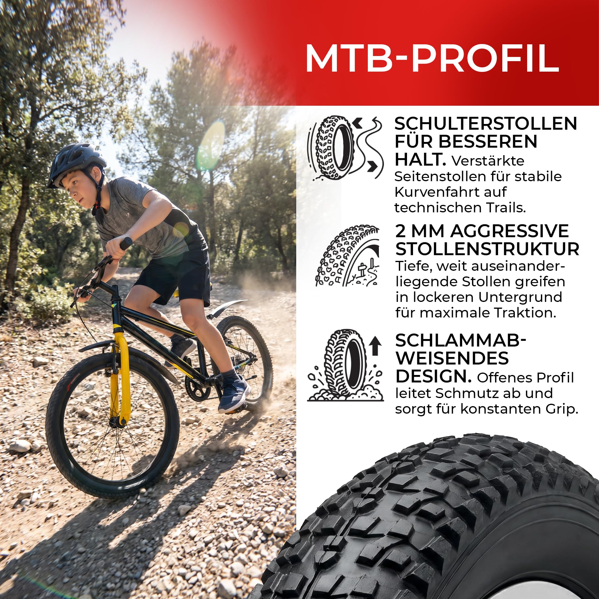 Fincci Fahrradreifen 20 Zoll – 2er Pack Faltbare MTB Reifen 20 x 1.95 Zoll mit 2X 20 Zoll Schrader Schlauch, FahrradMantel 53-406 für Kinder, Teenager & Erwachsene, BMX, City, Road & MTB & Dreirad