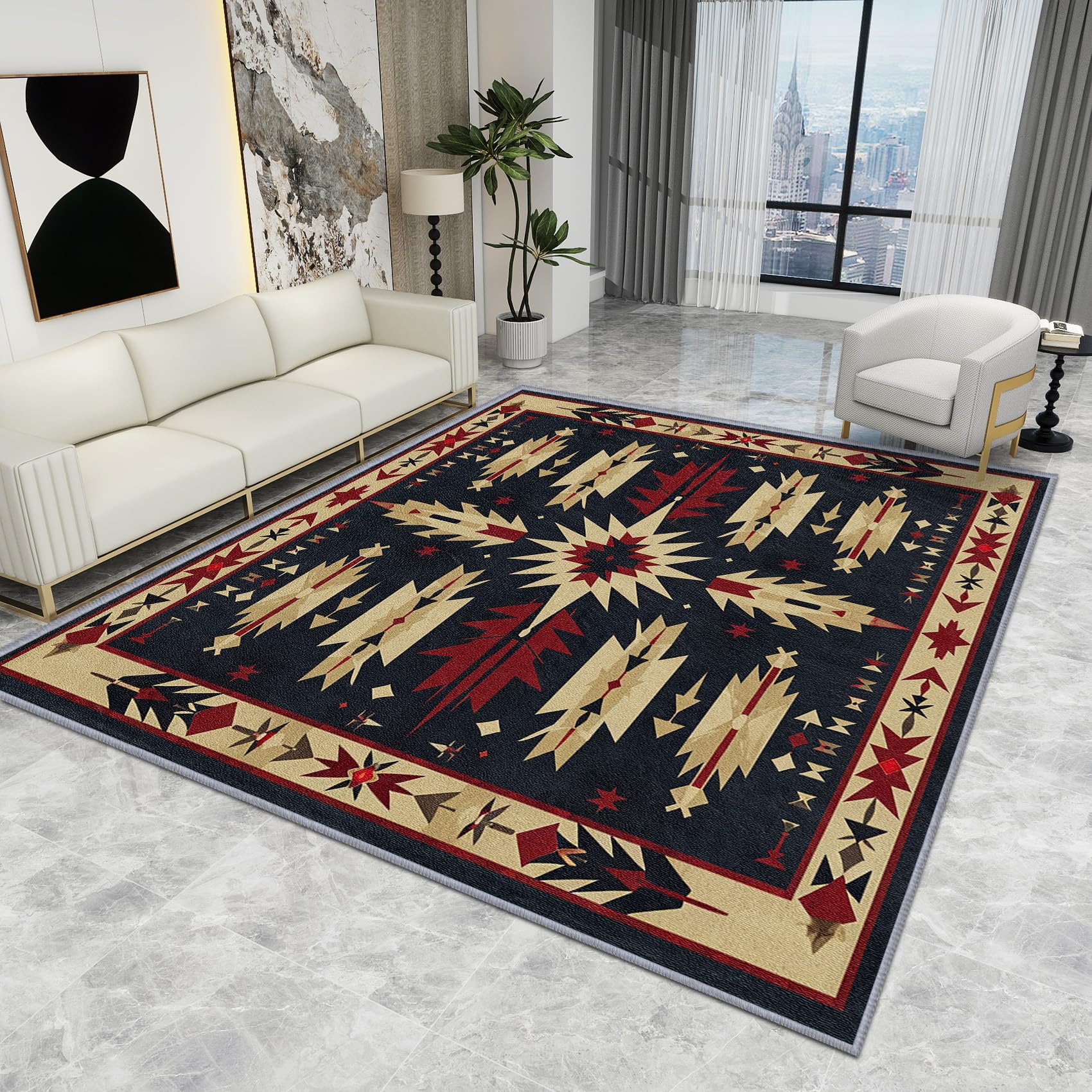 Aztec Rugs for Living Room - Aztec Rug - Southwestern Tribal Ethnic Rugs, Geometric Rustic Native American Carpet, Washable Rug Non Slip Low Pile Small Area Rugs, Aztec Home Decor Gifts, 60 X 90 cm