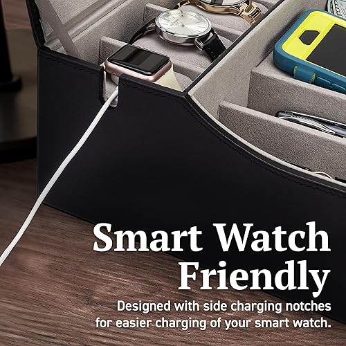 Miniatura 4 de Organizador de caja de valet para hombre, bandeja de valet grande de cuero para hombres, organizador de bandeja de valet para hombre con estación de