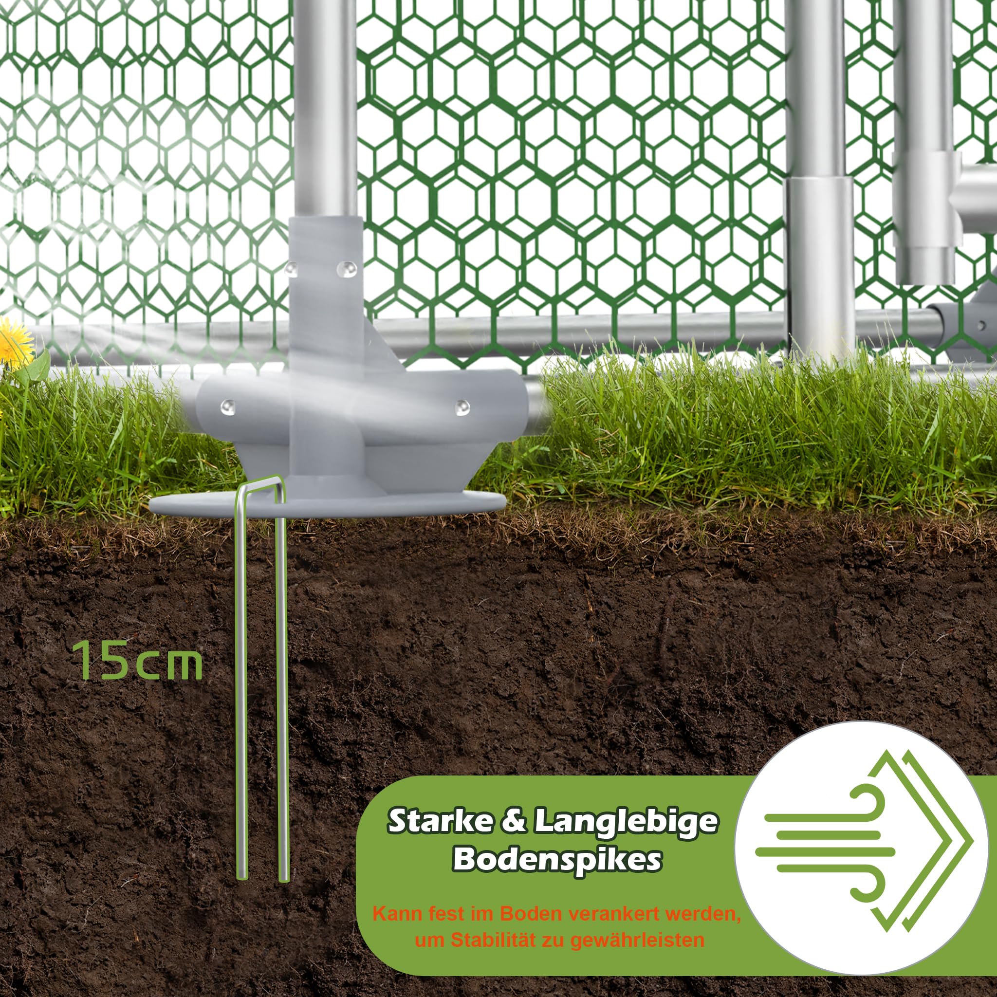 LARS360 Gallinero de acero galvanizado, 2 x 1 x 1,5 m con protección solar, jaula estable para gallinas con puerta con cerradura, cercado para aves de corral para pollos, patos y gansos