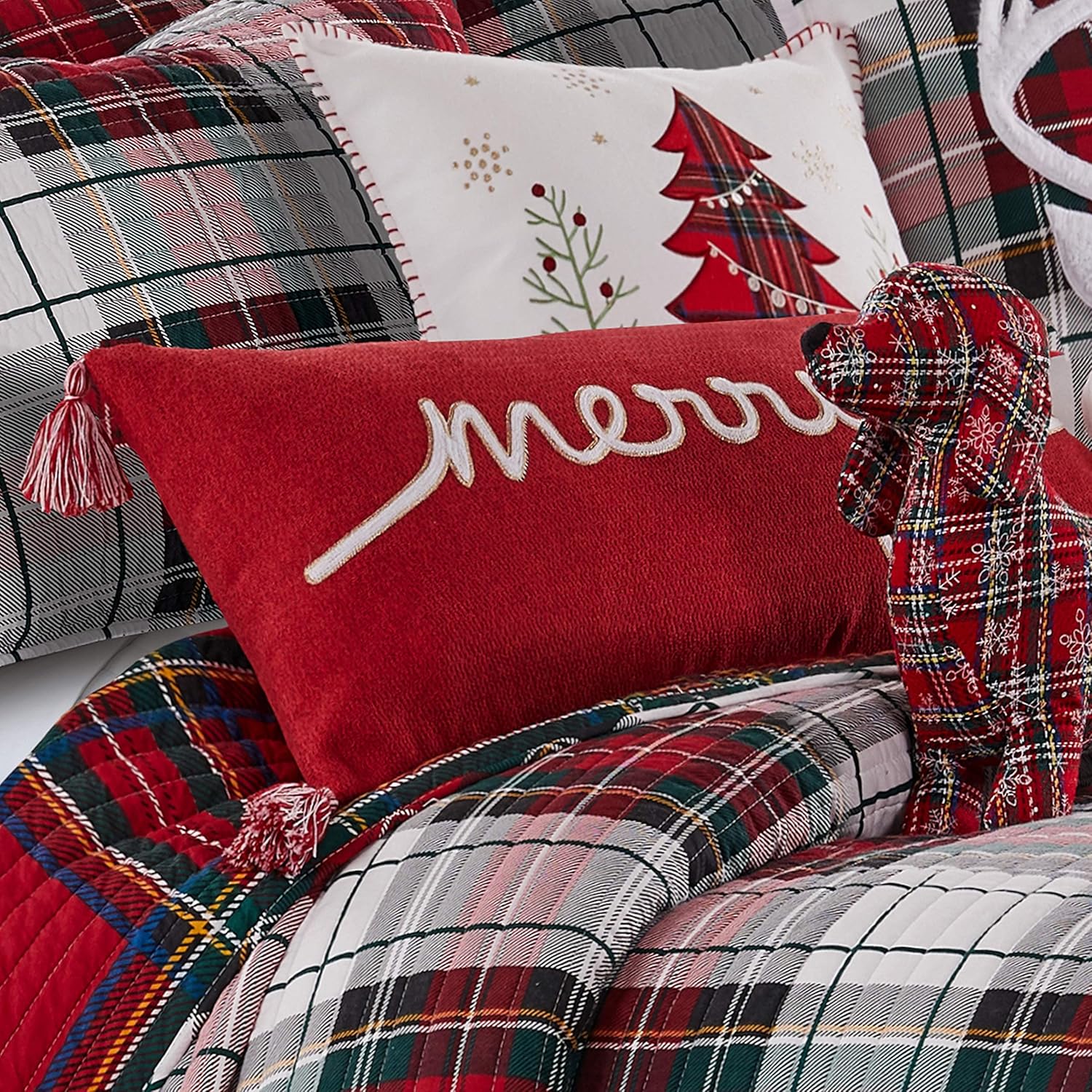 Levtex Home - Spencer Plaid - Decorative Pillow (14x30in.) - Merry - Red and White