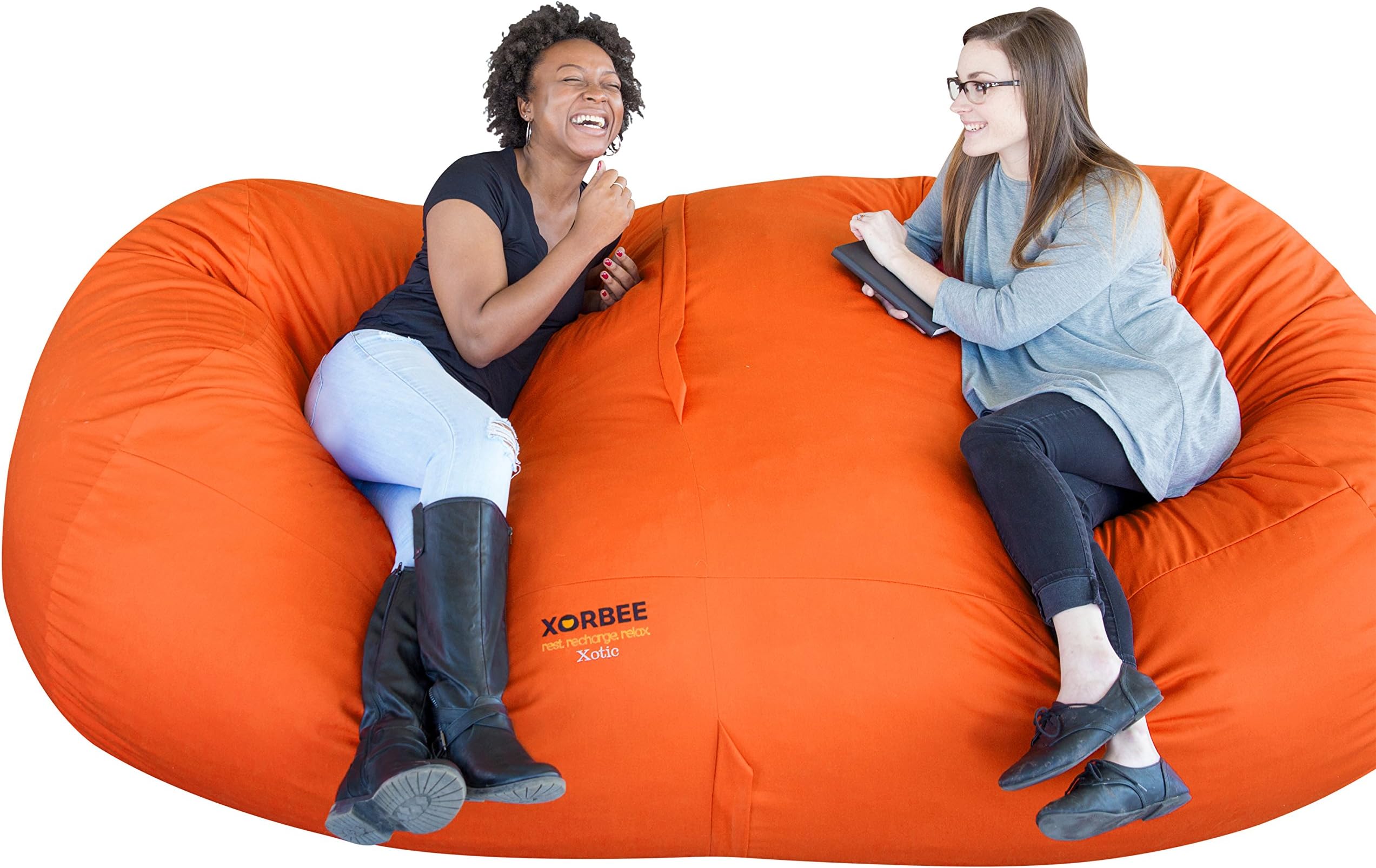 8-Foot Foam-Filled Bean Bag Lounger in Twill, Orange Crush