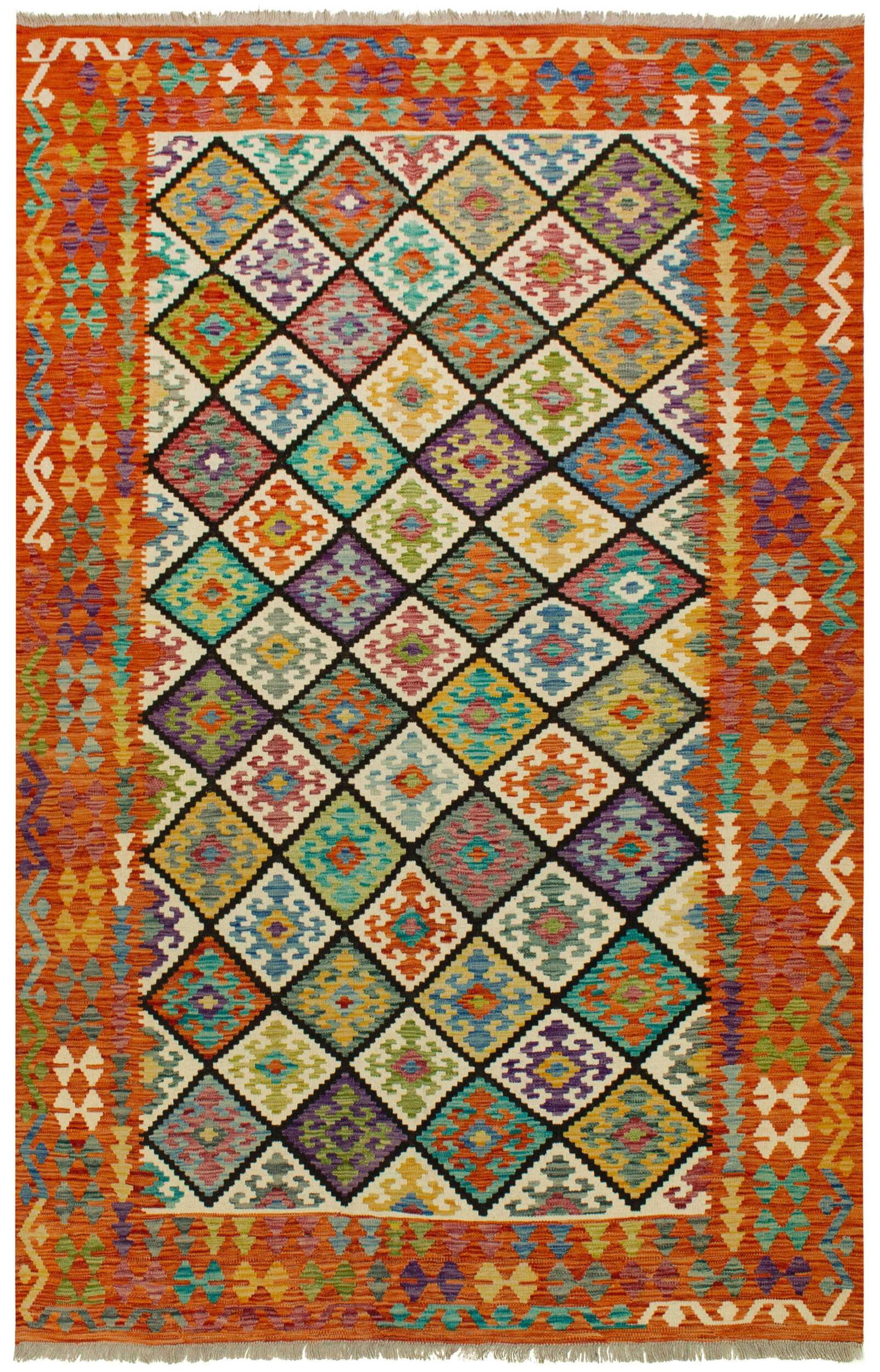 Tapis Kilim 100 % laine 300 x 200 cm fait à la main une pièce unique Herat Boho multicolore tissé plat tapis pour salon et salle à manger