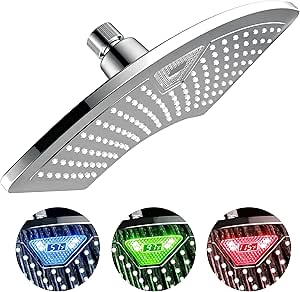 Dream Spa AquaFan 12 inch All-Chrome Rainfall-LED-Shower-Head with Color-Changing LED/LCD Temperature Display