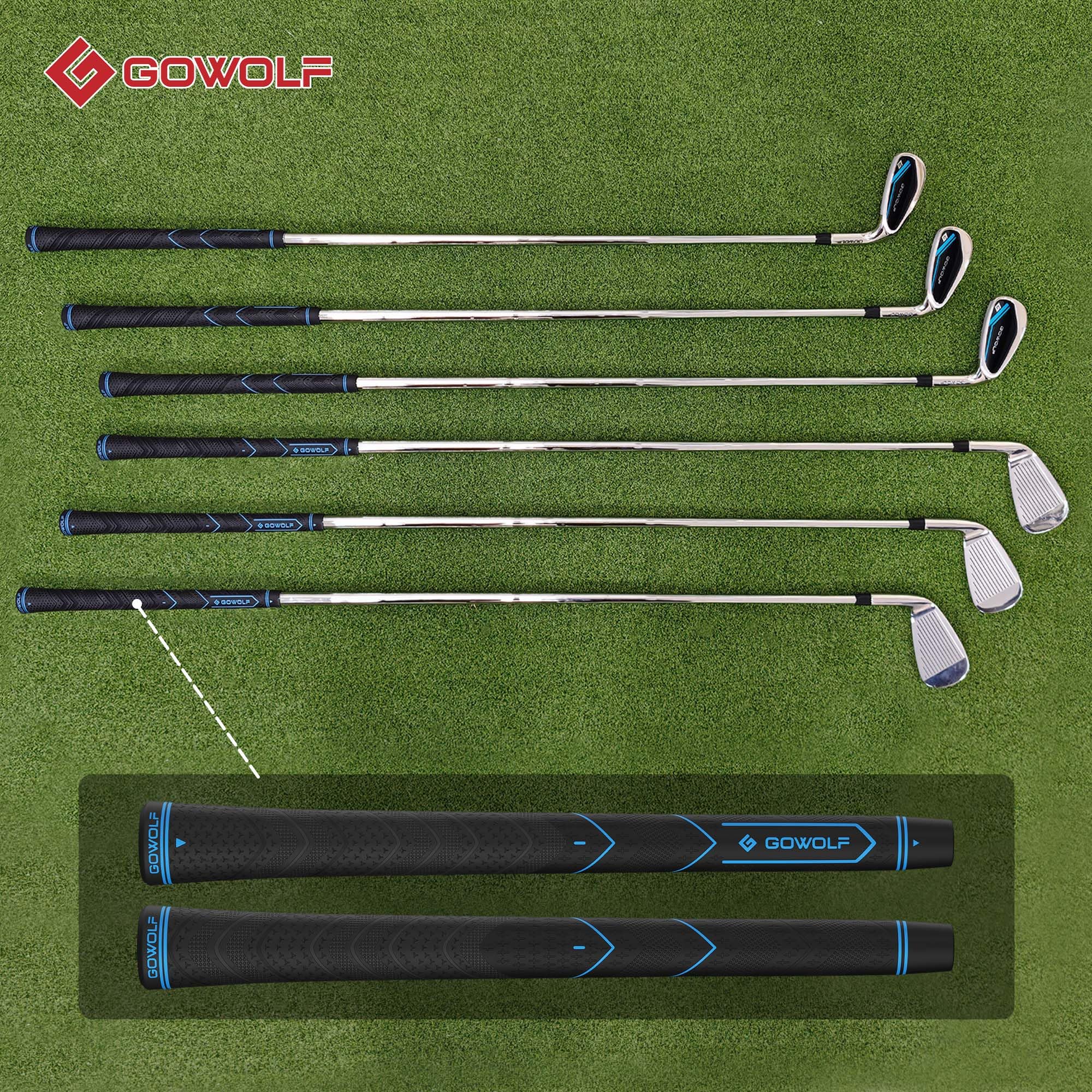 Gowolf Golf-Eisen-Set oder Einzeleisen (5, 6, 7, 8, 9, Pitching Wedge) für Herren, rechte Hand, hochwertiger 95 g Stahlschaft mit tiefen Rillen für extreme Fehlertoleranz, Genauigkeit und maximale