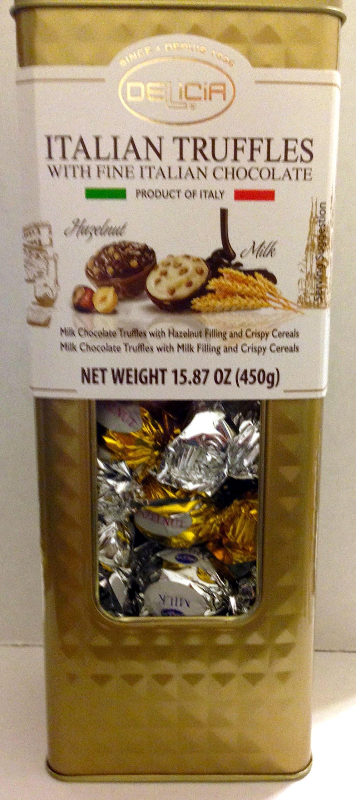 Italian Truffles with Fine Italian Chocolate Hazelnut & Milk 15.87 oz Made in Italy by Delicia