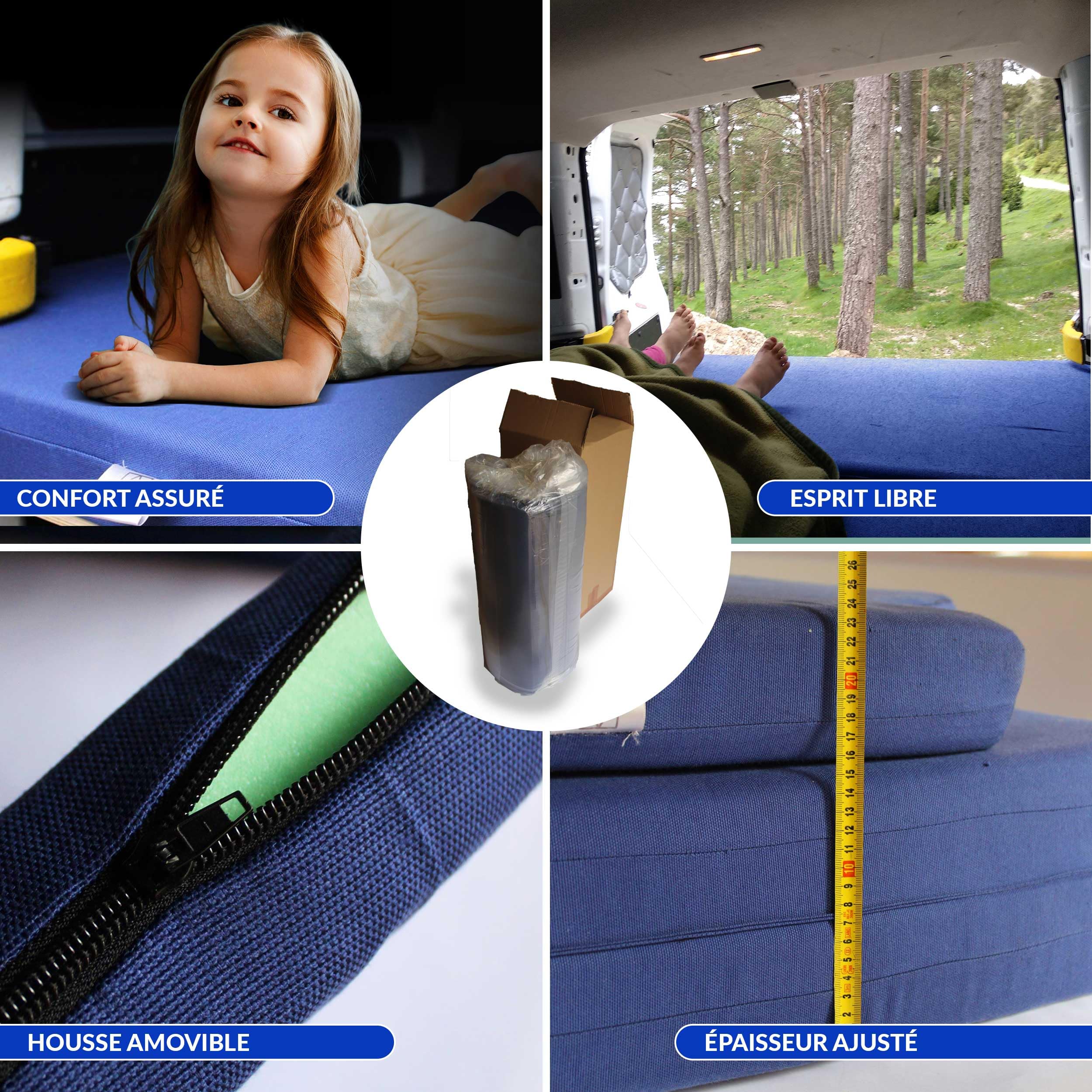 Matelas pliable pour camionnette Custom 2014-2023, ferme de haute densité, bleu foncé, déhoussable et lavable (165 x 200 cm Transit 2014 AACC)