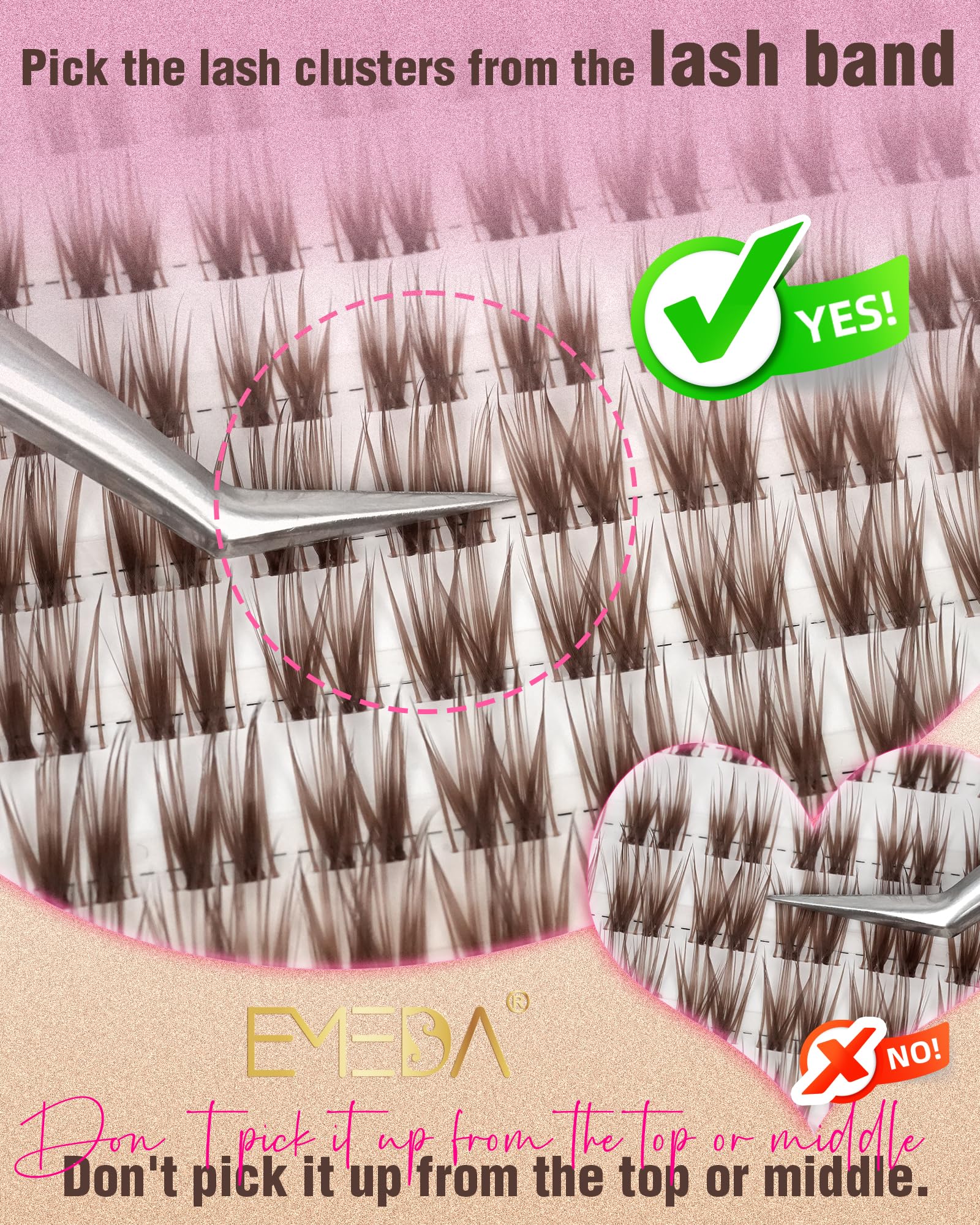EMEDA Ciglia a Ciuffetti Marrone, Ciglia Finte Naturali ad Effetto Wispy per Fai da Te, Extension a Banda Trasparente Morbida e Leggera in D-Curl, Mix 8 10 12 14mm Facili da Applicare