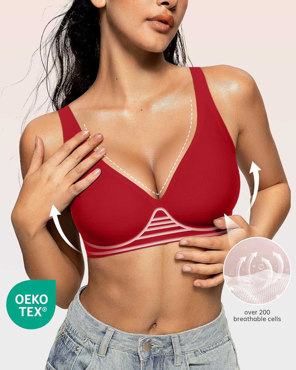 OEAK Womens Deep V Bras Wireless Comfortable Bra Supportive No Underwire Bras Tshirt Push Up Bralettes Plunge Seamless Bra - Image 2