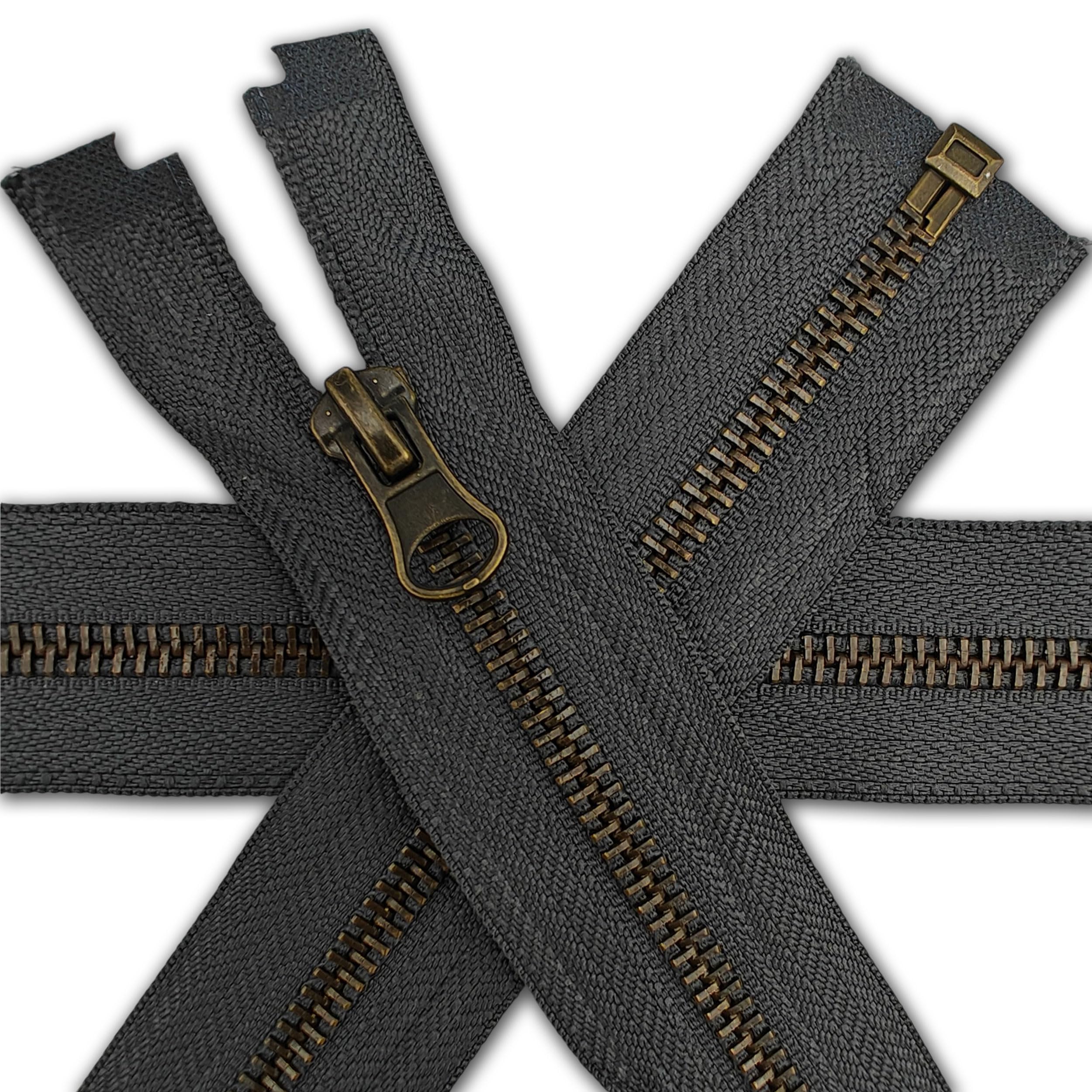 Zips & Bobs Dark Grey 1Pc Antique Brass Zip 40Cm (15.7'') Open-End Fastener For Jackets Fleeces Heavy Duty Zipper With Metal Teeth Size #5 Single Puller (Dark Grey)