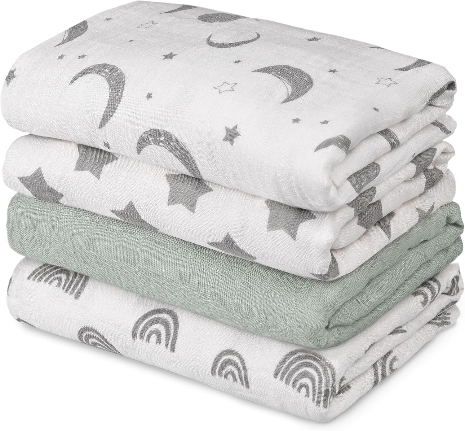 GLLQUEN BABY Muslin Swaddle Blankets 4-Pack Breathable Receiving Blankets (35" x 40") Soft Baby Blankets for Girls and Boys Newborn Essentials Muslin Burp Cloths Swaddle Wrap Baby Gift (Star)
