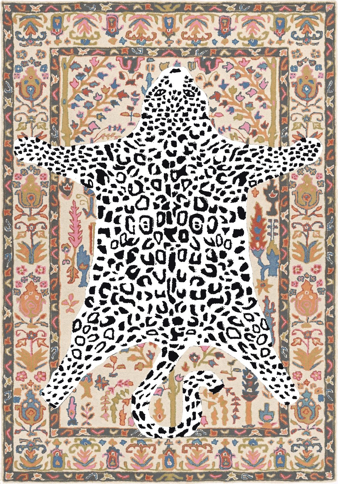 Handmade Leopard Wool Area Rug with Traditional Oushak Motif – Animal Print Cheetah Rugs for Living Room, Bedroom, Dining Room | Plush Texture,