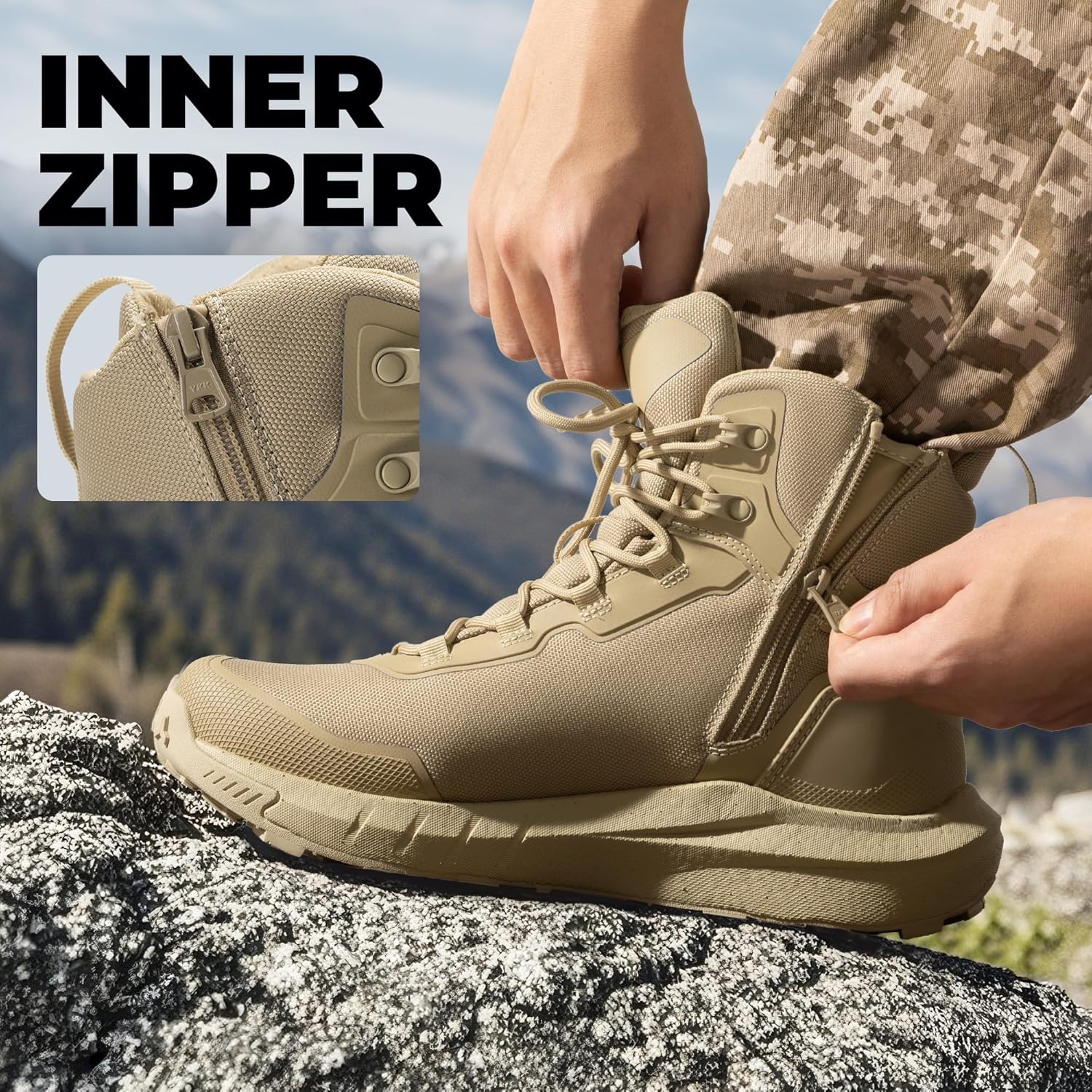 NORTIV 8 Men's Tactical Hiking Lightweight Cushion Sole for Work All Day Side Zipper Motorcycle Combat Military Boot Arch Support 8 Inches Terrascope - Image 7