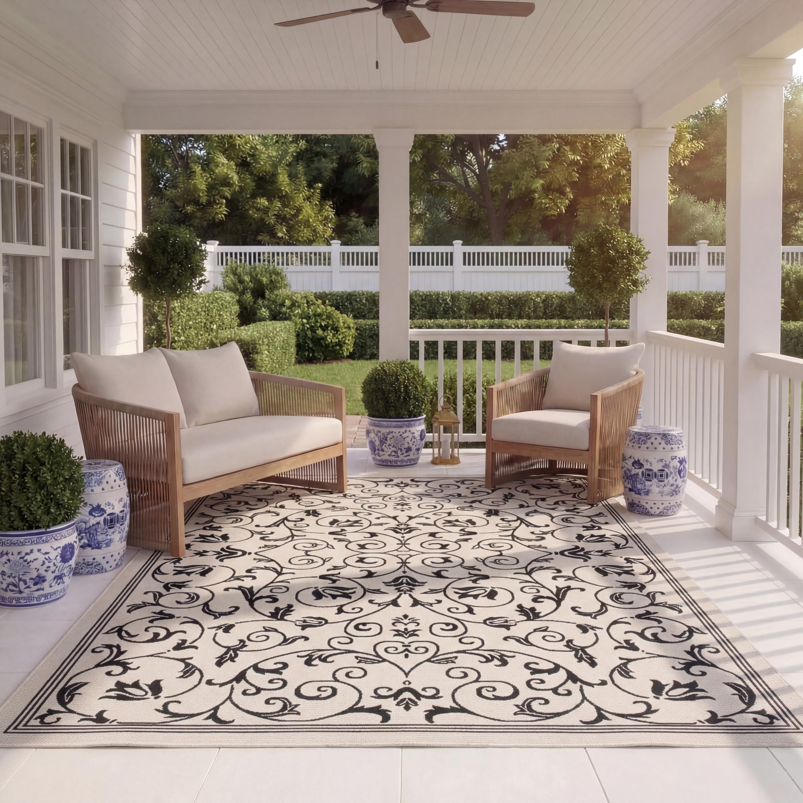 safavieh washable rug outdoor courtyard collection - 8' x 11', sand & black, non-shedding & easy cleaning, ideal for patio, backyard, mudroom (cy2098-3901)