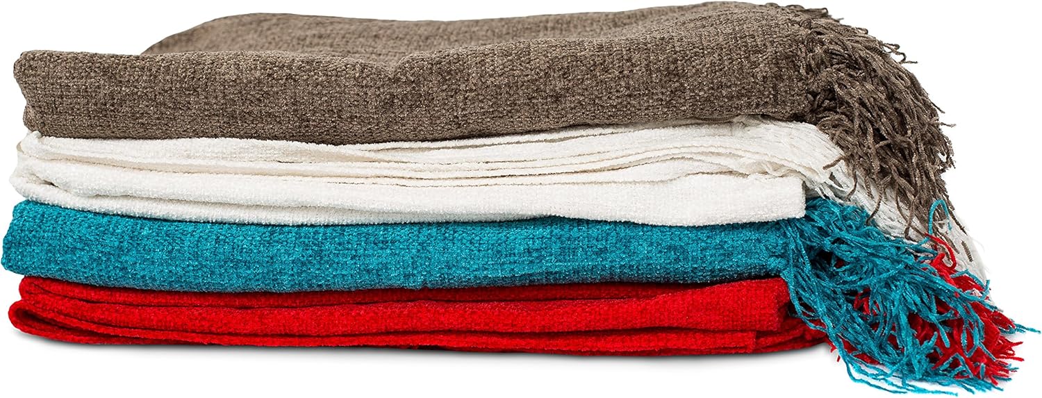 BIRDROCK HOME Internet's Best Chenille Throw Blankets - Teal - Ultra Soft Couch Blanket with Fringe - Light Weight Sofa Throw - 100% Microfiber Polyester - Easy Travel - Bed - 50 x 60