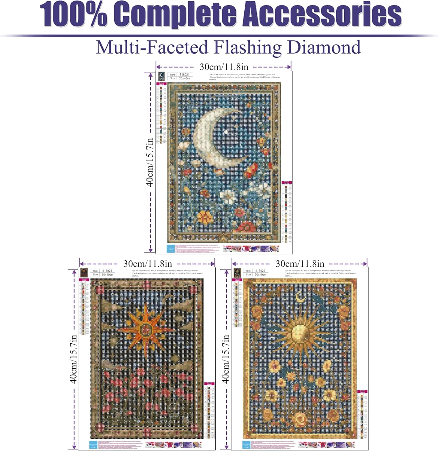 NEGEKFKX 3 Pack Celestial Body Diamond Art Kits for Adults Beginners,Sun Moon Stars Diamond Painting Kits for Adults,5D Full Drill DIY Diamond Dot Gem Art Kit Wall Home Decor Arts Craft 12x16 inch