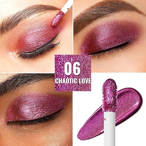 Miniatura 3 de Oulac Sombra de ojos y delineador de ojos con purpurina líquida morada, maquillaje de ojos suave y brillante con acabado brillante, fórmula ligera
