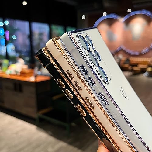 Miniatura 7 de ZTOFERA Funda diseñada para Samsung Galaxy S22 Ultra 5G, bonito borde chapado con patrón de corazones de amor con protección para lente de cámara,
