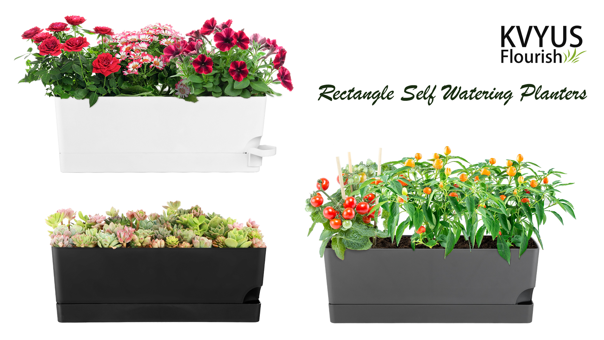 Amazon.com : 2 Pack Rectangle Self Watering Pots for Indoor Plants 17  Inches Window Boxes Planters Rectangular Flower Pots Herb Large Plant Pots  with Drainage Holes and Saucers Windowsill Planter, Grey :