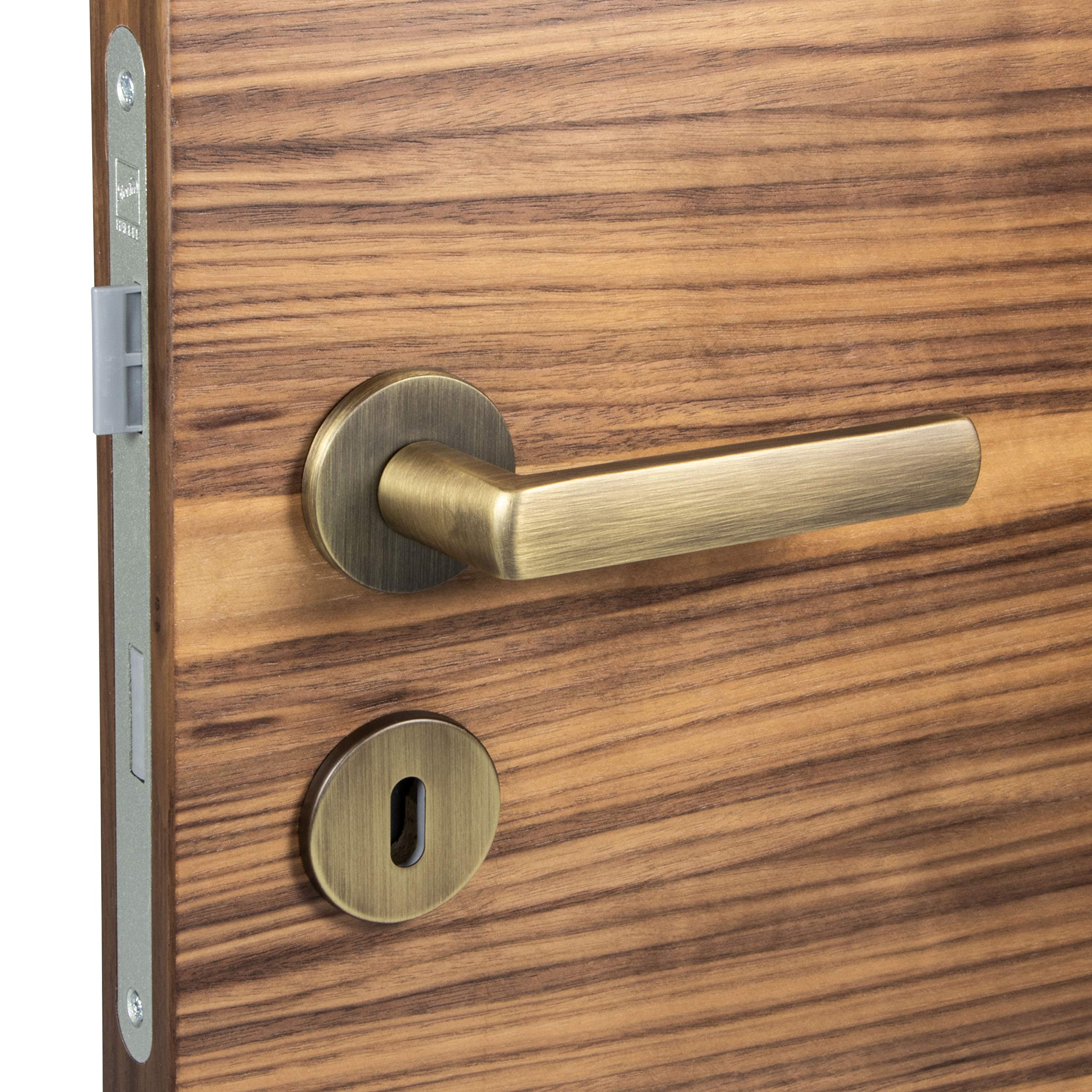 Gedotec Poignée de Porte Laiton Bronze Brossé Vintage Antique LUCE | Qualité Durable & Solide Intérieur & Extérieur Chambre Salon | Serure Droite Salle de bain BB