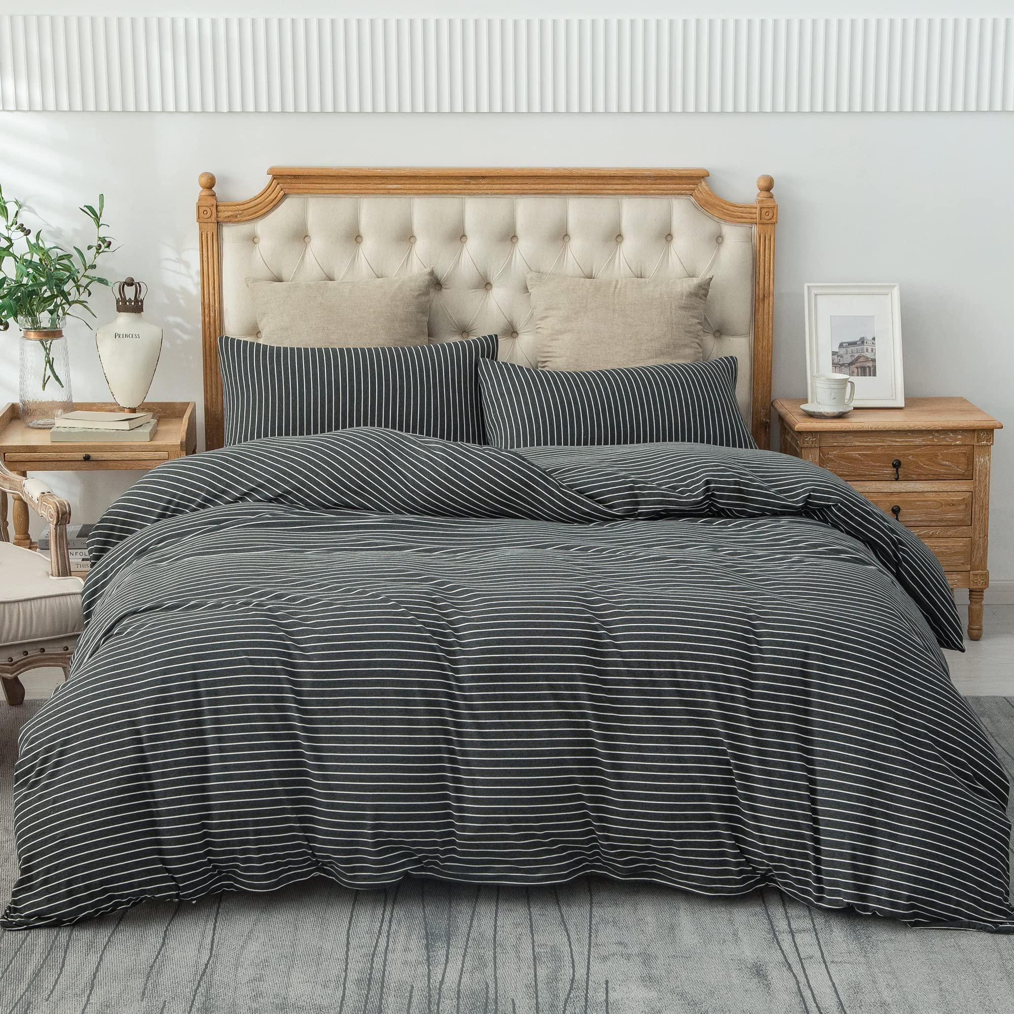 PURE ERA ジャージーニット掛け布団カバーセット 100% Tシャツ コットン スーパーソフト 快適 寝具3点セット ジッパー開閉付き(ヘザーベージュ、キング) PURE ERA ジャージーニット掛け布団カバーセット 100% Tシャツ コットン スーパーソフト 快適 寝具3点セット ファスナー開閉  (ソリッドオリーブグリーン キング)