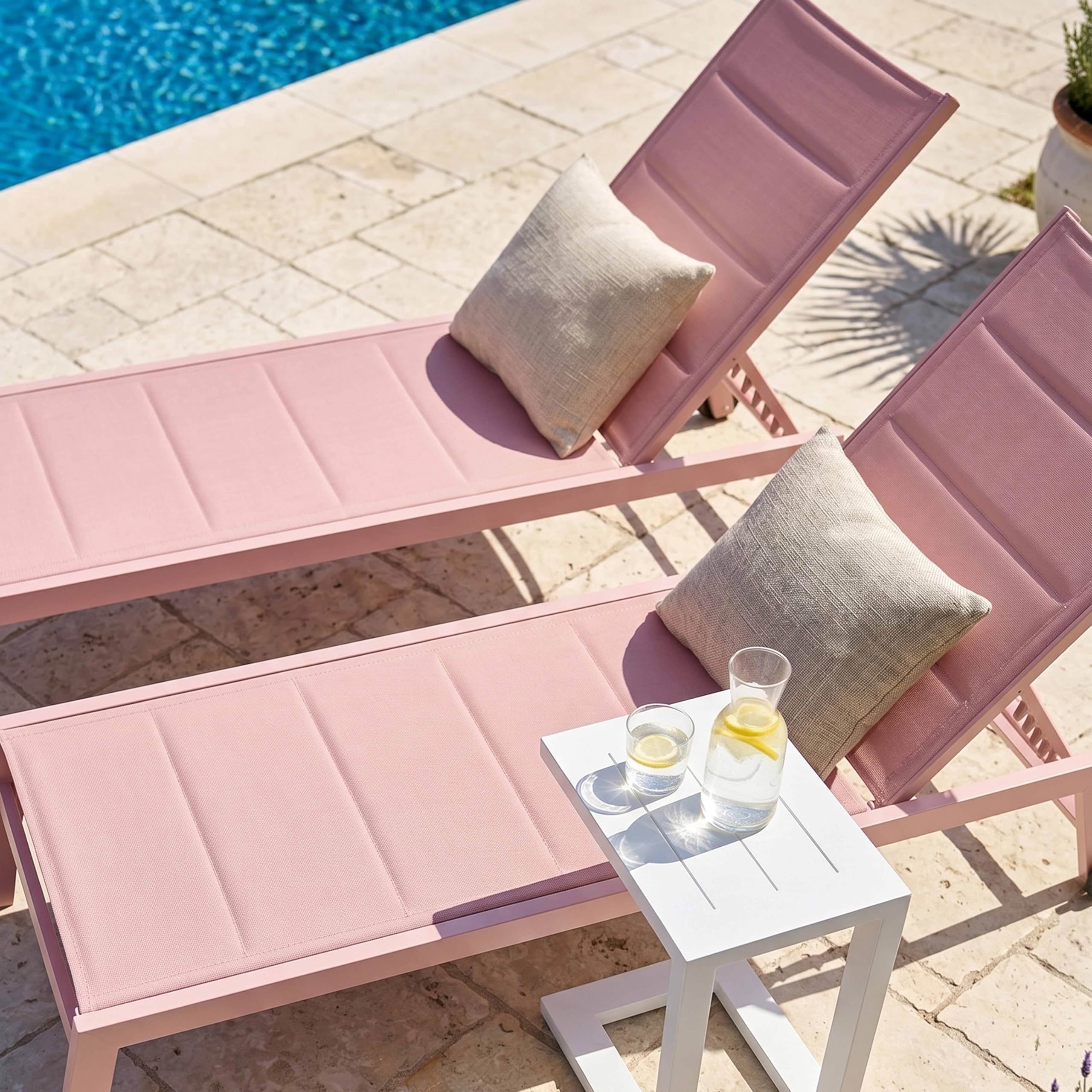 Oviala Lot de 2 Bains de Soleil en Aluminium et textilène Rose poudré