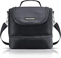 BOLSA TÉRMICA MARMITA ACADEMIA FITNESS COM 2 COMPARTIMENTOS ALÇA AJUSTÁVEL MASCULINA LISA JACKI DESIGN PRETO
