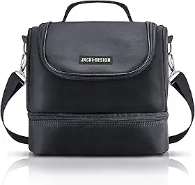 BOLSA TÉRMICA MARMITA ACADEMIA FITNESS COM 2 COMPARTIMENTOS ALÇA AJUSTÁVEL MASCULINA LISA JACKI DESIGN PRETO