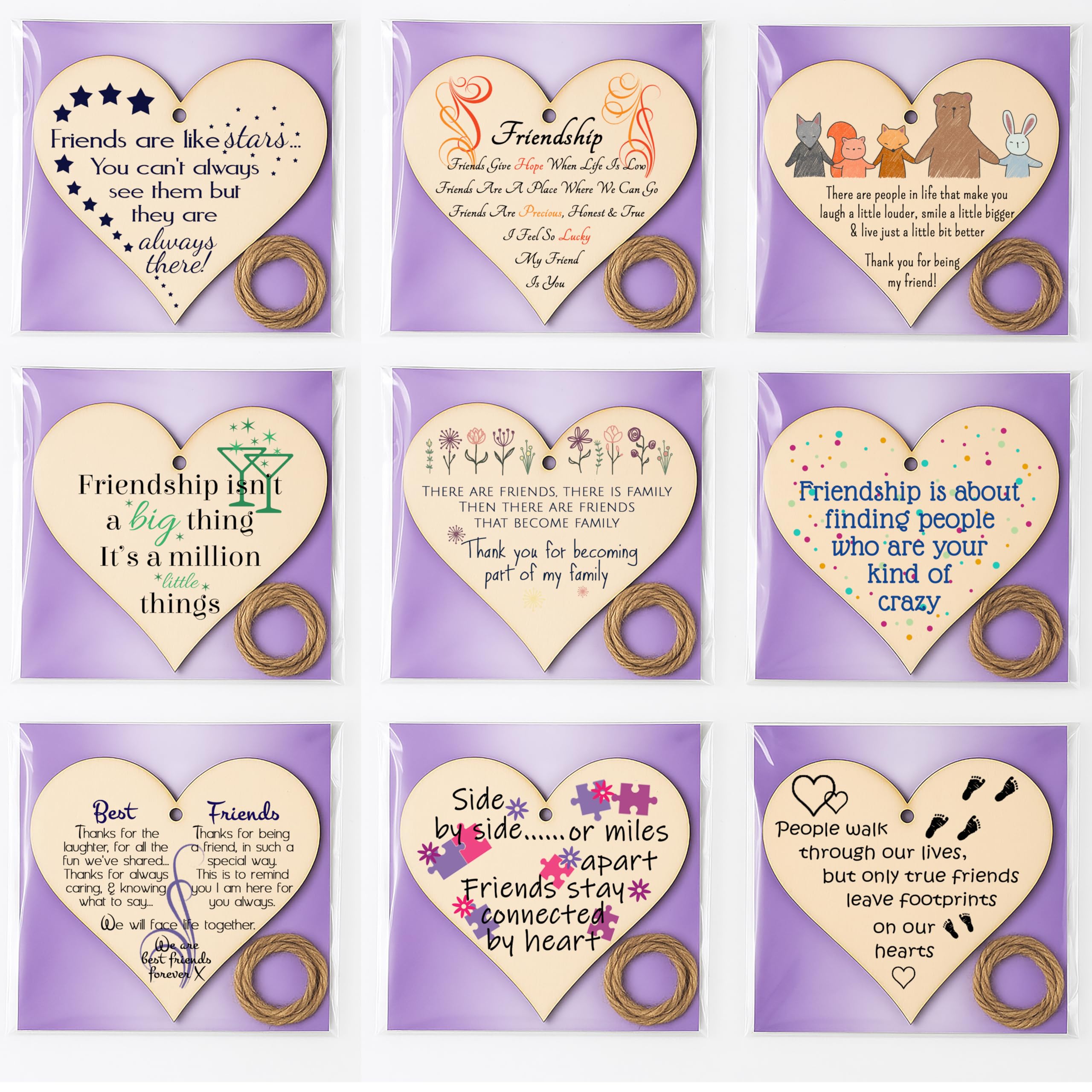 The Plum Penguin Create A Multipack Pack Of Sentimental Friendship Gift Plaques – Build A Bundle Of Wooden Heart Hanging Sign With Uplifting Messagea – Best Friend, Colleague Or Bff Present – Rustic Twine, Ready To Post