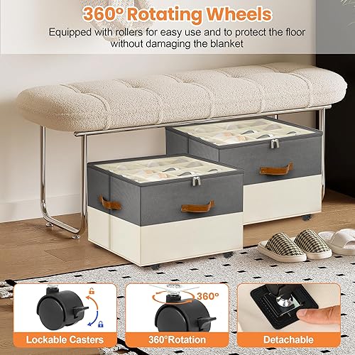 Miniatura 4 de Organizador de zapatos para armario, paquete de 2 organizadores de almacenamiento de zapatos con ruedas y divisores ajustables, caja de