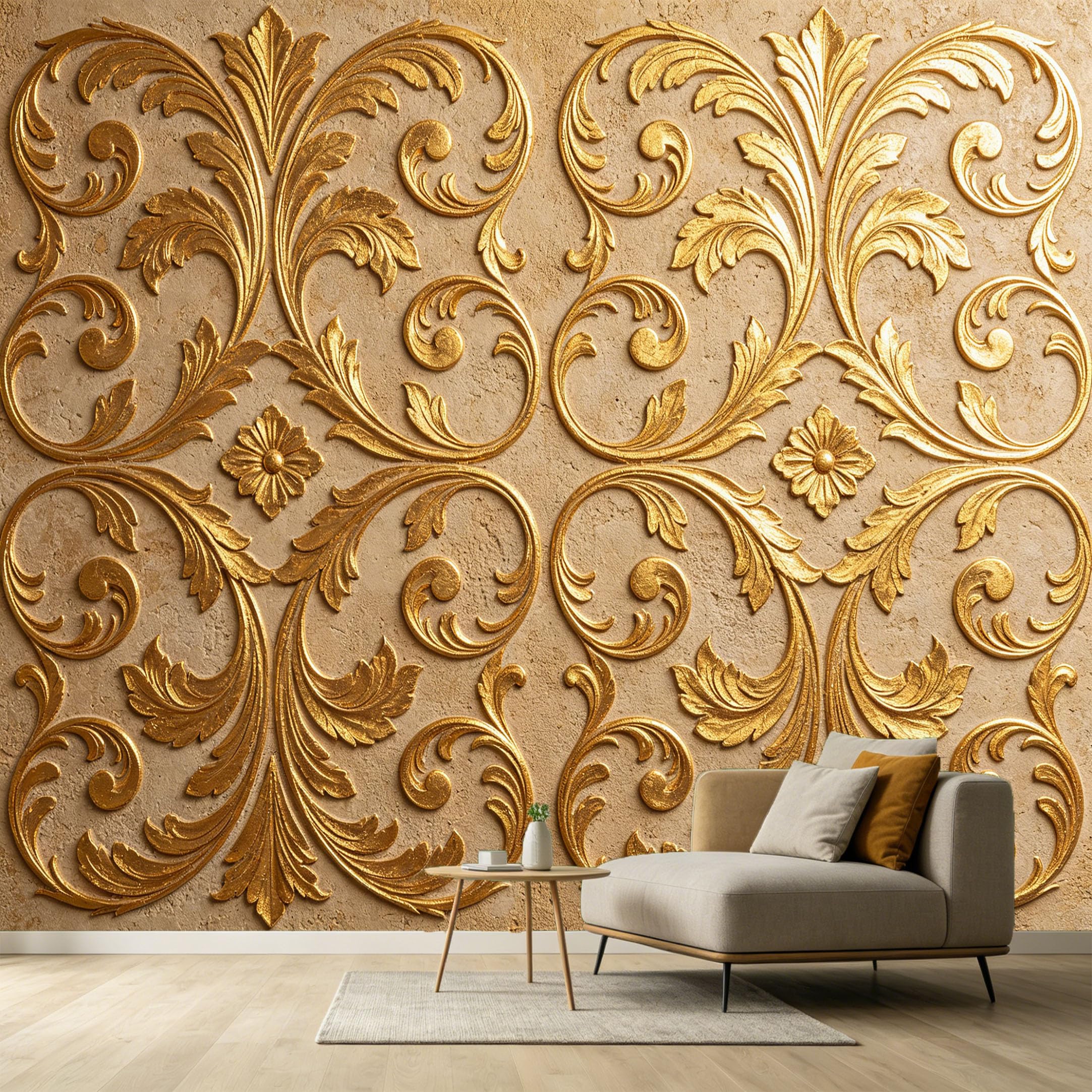 Custom Size Wall Murals Gold Scrollwork Damask Pattern Neoclassical Textured Relief SelfAdhesive Wall Fabric Removable Large Wallpaper for Photo Living Room