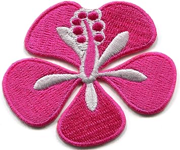 Hawaiian Rose Pink Hibiscus Flower Hawaii Embroidered Applique Iron-on Patch S-1529