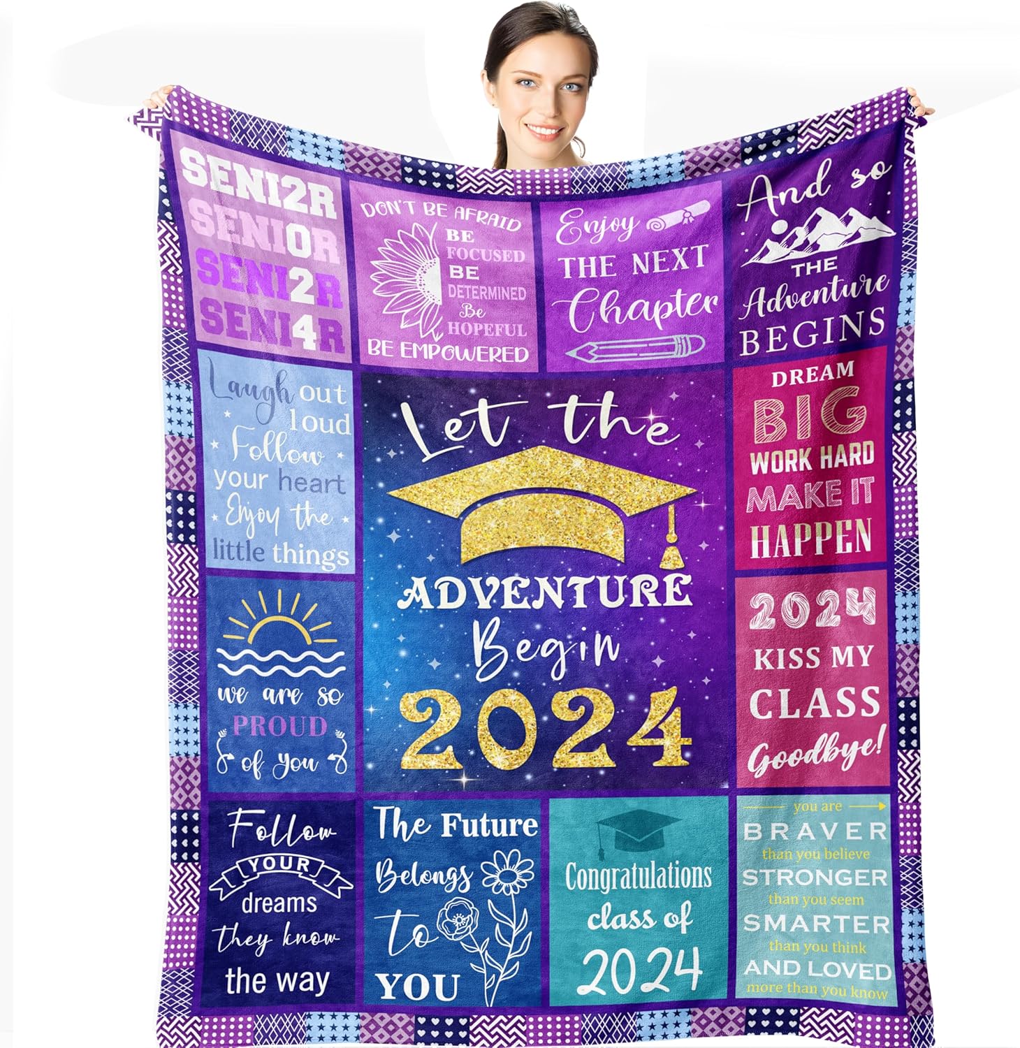 Graduation Gifts - Class of 2024 Gifts Throw Blanket 60"x50" - 2024 College Graduation Gifts for Women Girls - Graduation Gifts for Him - Graduation Party Decorations Class of 2024 Gift Ideas