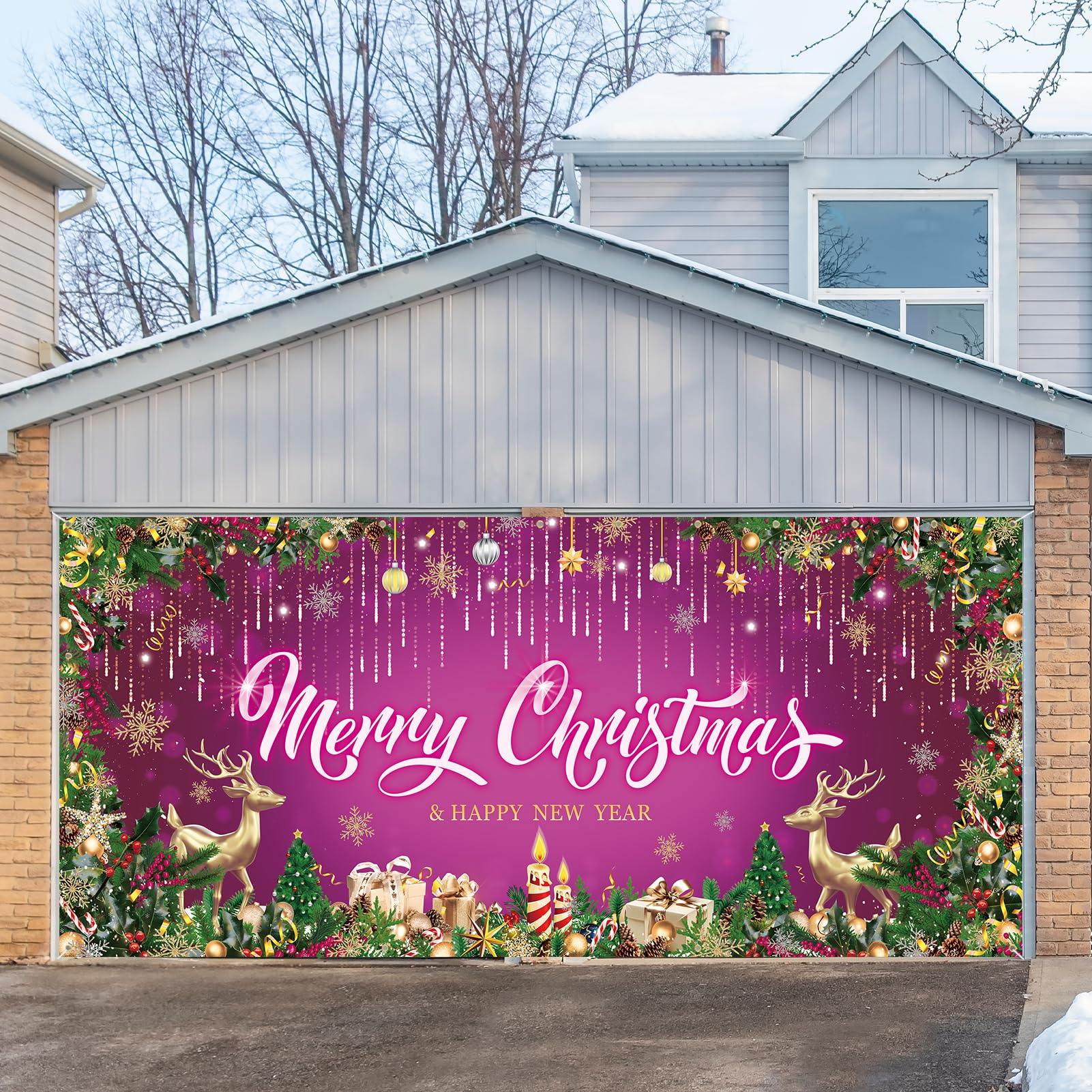 Snapklik.com : Crenics 16 X 7 Ft Christmas & Happy New Year Garage Door
