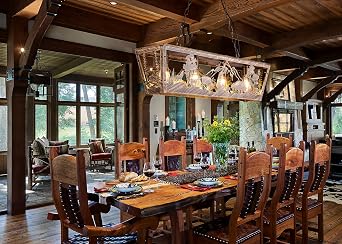 TOCHIC Rustic Chandelier 38 Long Western Bear Wolf Kitchen Ceiling Light