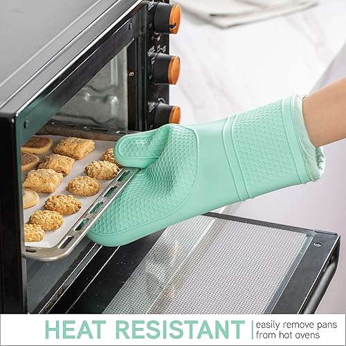 Miniatura 2 de COOK WITH COLOR Juego de 6 guantes de silicona para horno, juego de 6 unidades, guantes resistentes al calor con forro acolchado suave, juego de 2