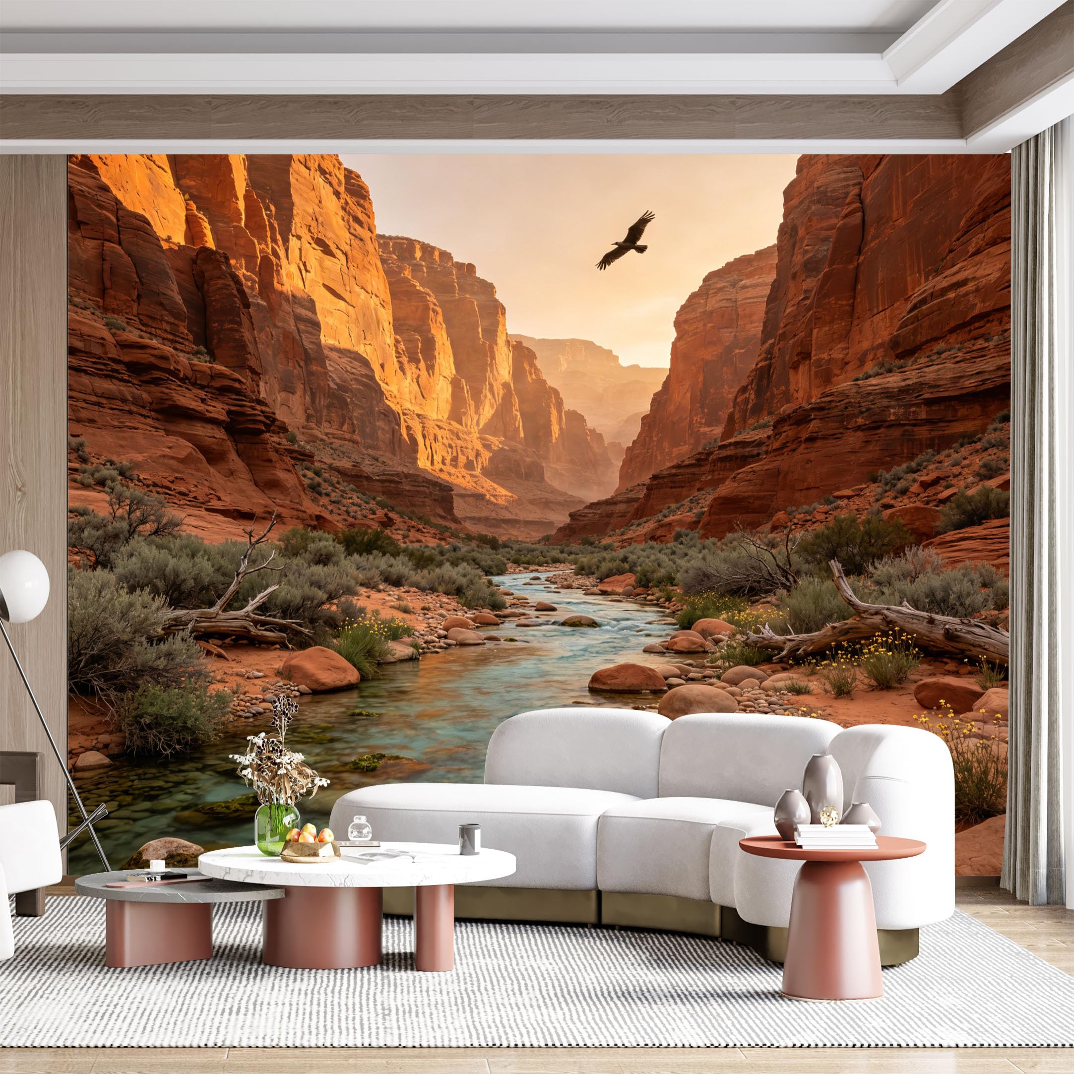 Custom Size Wall Mural Desert Canyon River Rocky Landscape Sunset Sky Realistic Waterfall Removable SelfAdhesive Wall Fabric for Home Office Decor